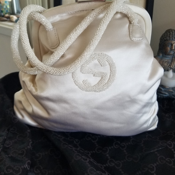 Huge sale! Rare Vint Gucci Tom Ford era cream satin silk beaded top handle bag - Picture 13 of 16